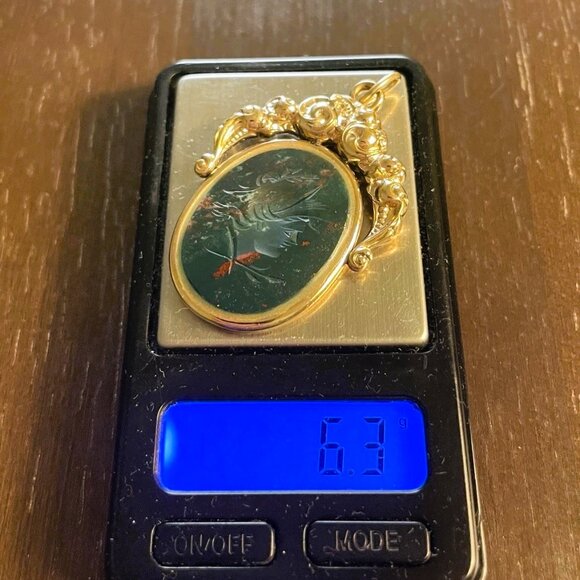 10K Gold and Gold-Filled GLOWING Goddess Athena Bloodstone Intaglio Amulet! - Picture 7 of 7